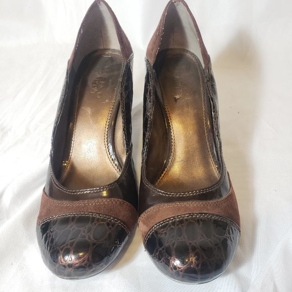 Vintage Early 2000s Y2K Franco Sarto Brown Round Toe Chunky Heel Pump Size 8.5M - Picture 3 of 11
